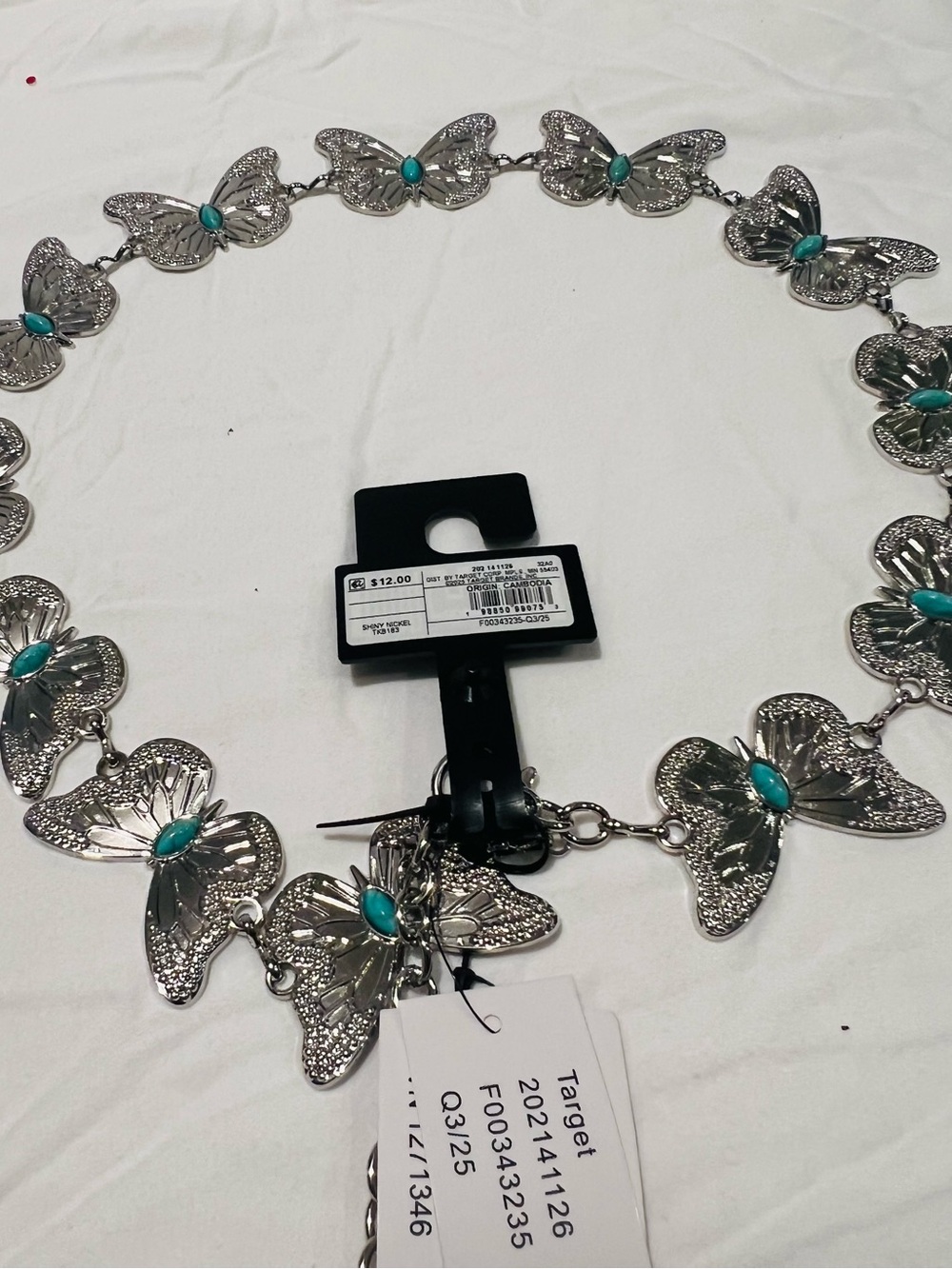 Target Silver Butterfly Link Belt with Turquoise Accents